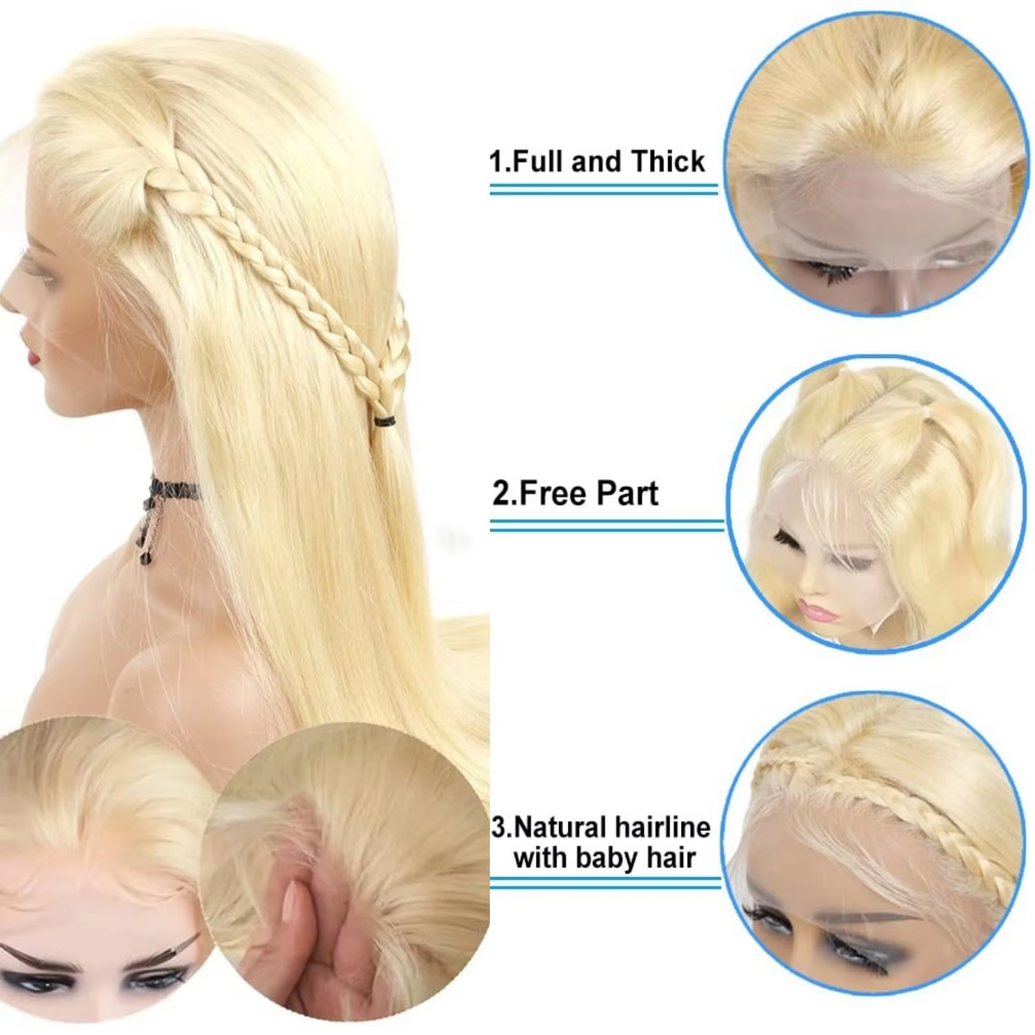 Perruque lisse ultra longue blond clair — porté