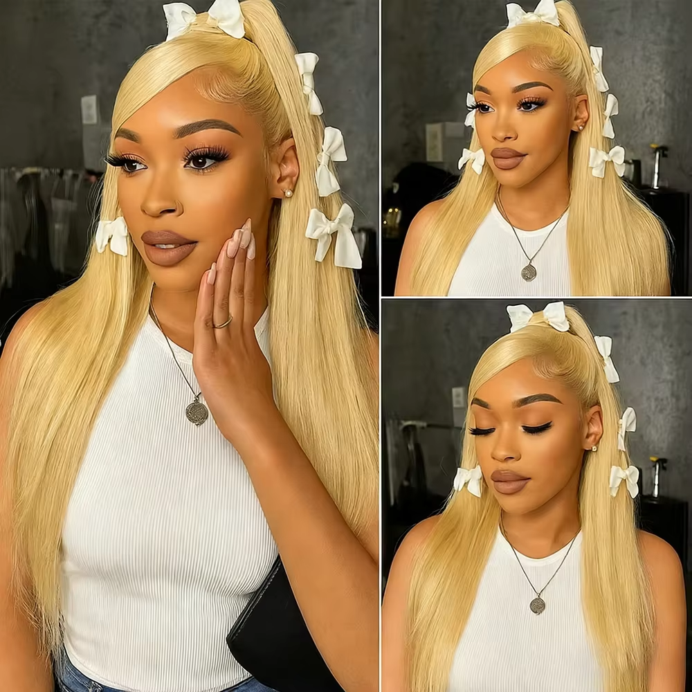 Perruque lisse ultra longue blond clair vue 3
