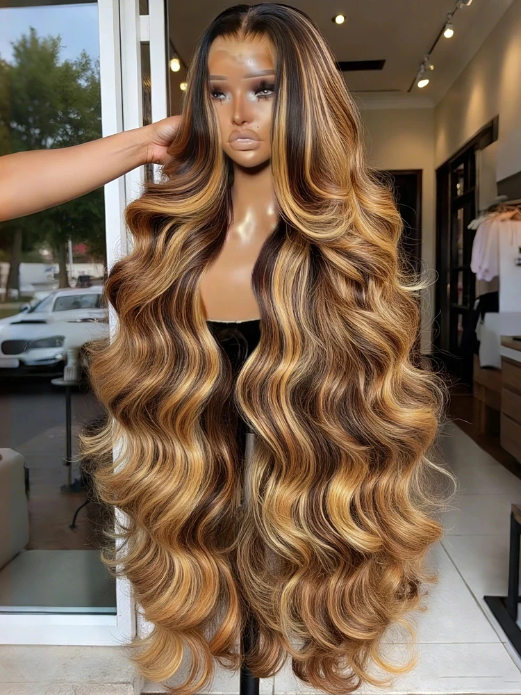 Perruque ondulée balayage blond miel