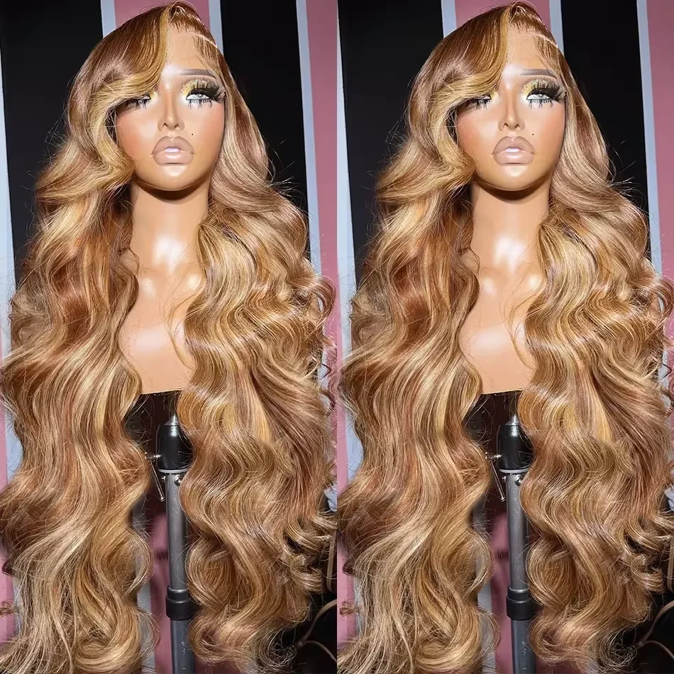 Perruque ondulée balayage blond miel