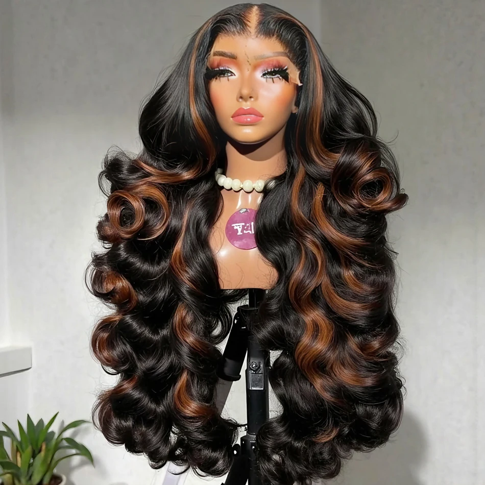 Perruque ondulée balayage cuivré