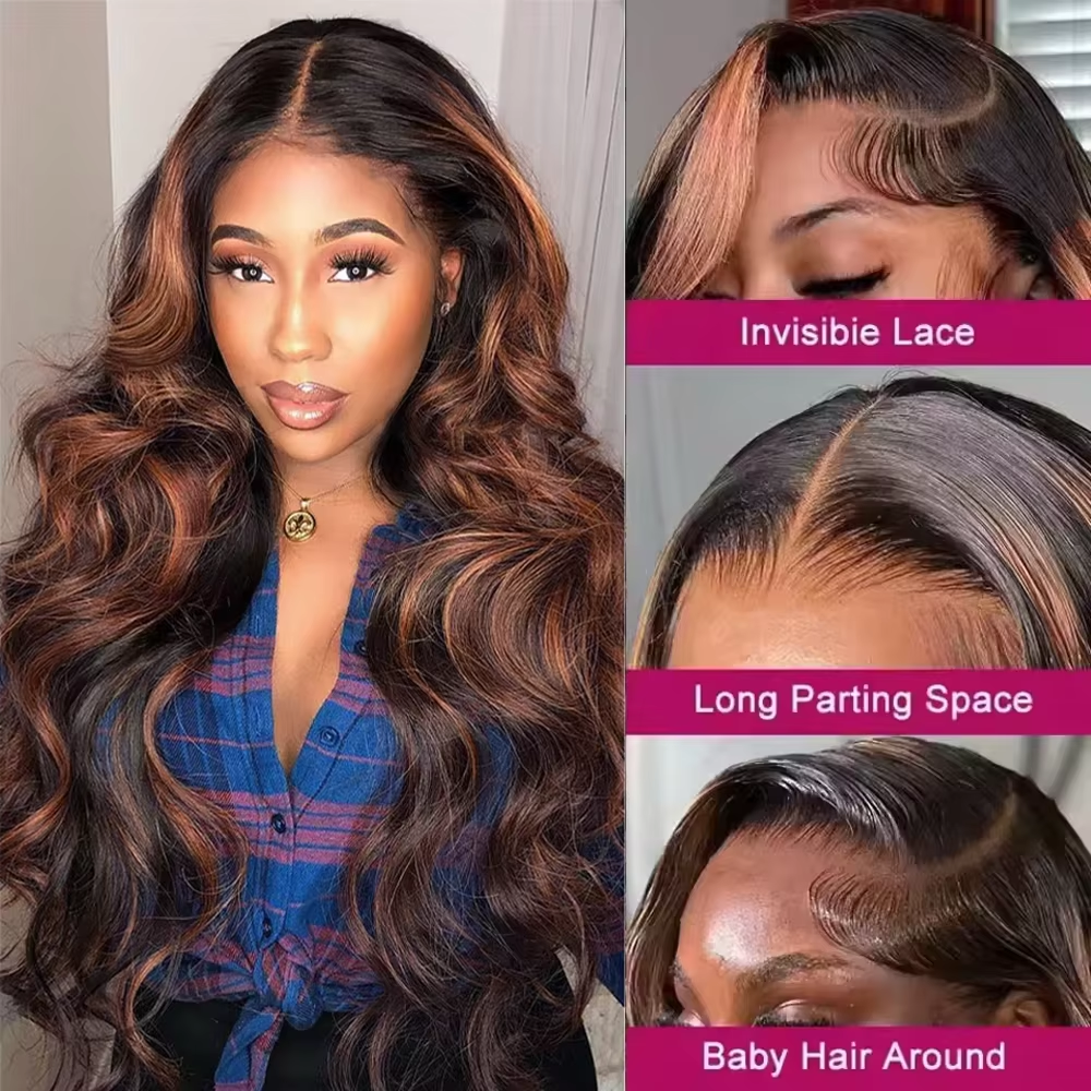 Perruque ondulée balayage cuivré vue 3