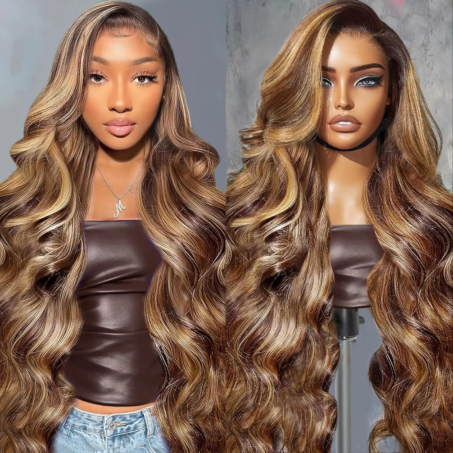 Perruque ondulée balayage miel