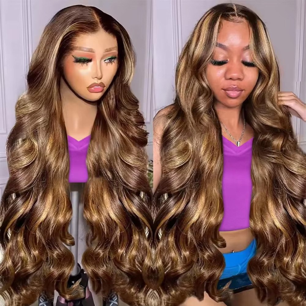 Perruque ondulée balayage miel