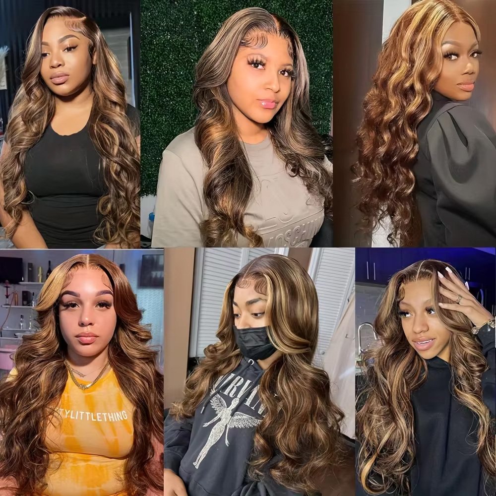 Perruque ondulée balayage miel vue 4