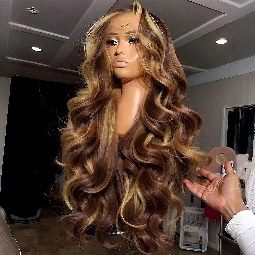 Perruque ondulée balayage miel