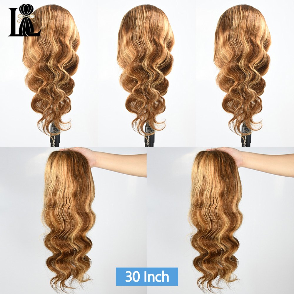 Perruque ondulée balayage miel