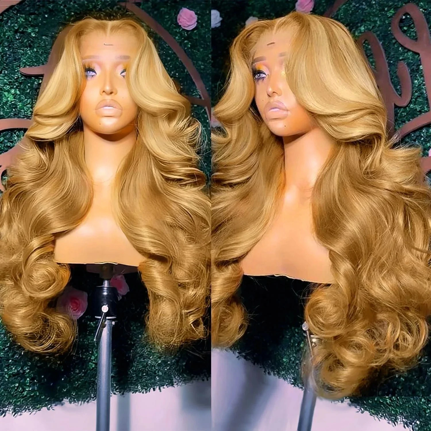 Perruque ondulée blond miel glamour