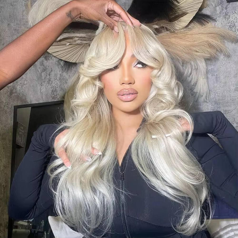 Perruque ondulée blond platine vue 3