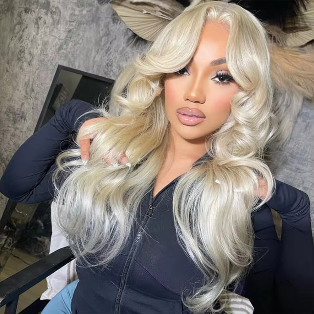 Perruque ondulée blond platine vue 4
