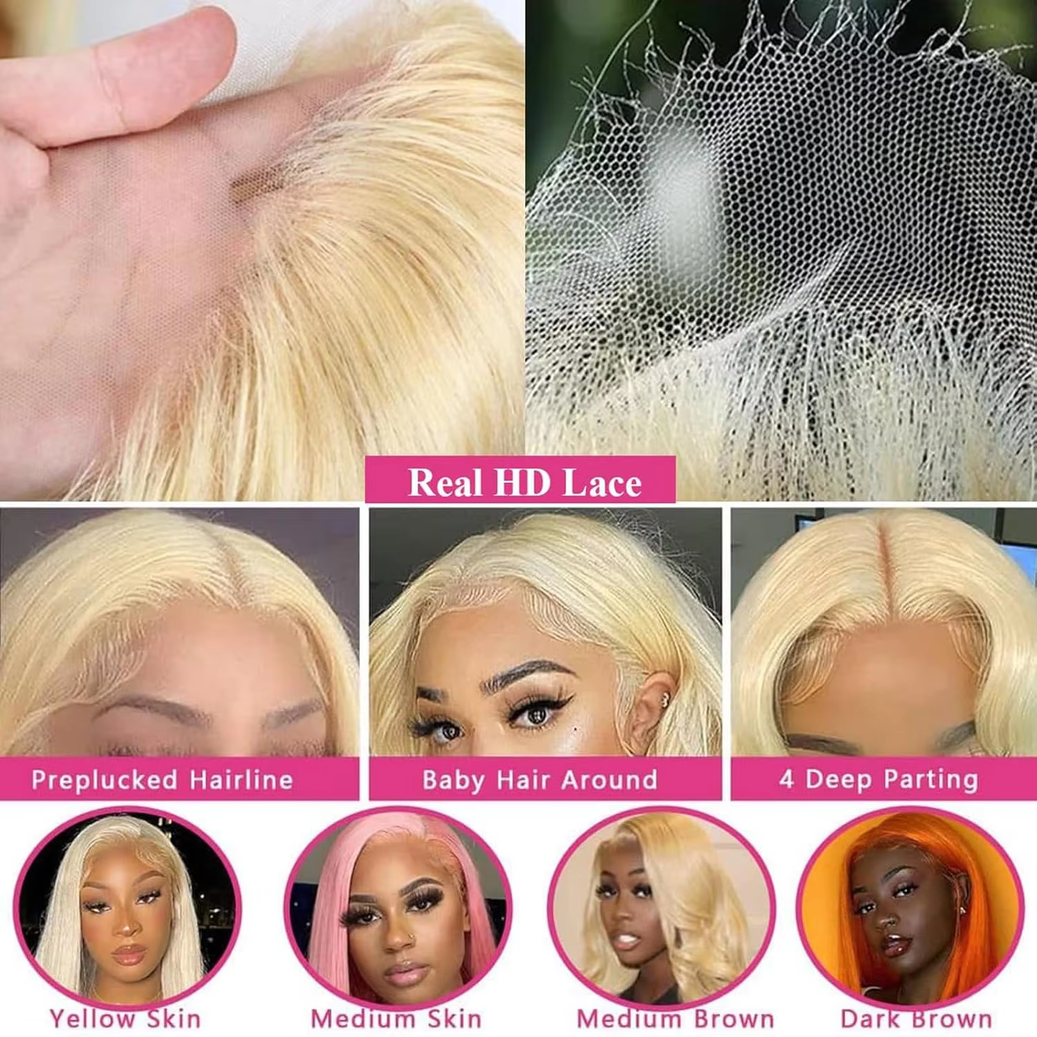 Perruque ondulée blond platine — porté