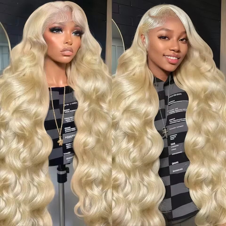 Perruque ondulée blond polaire longue