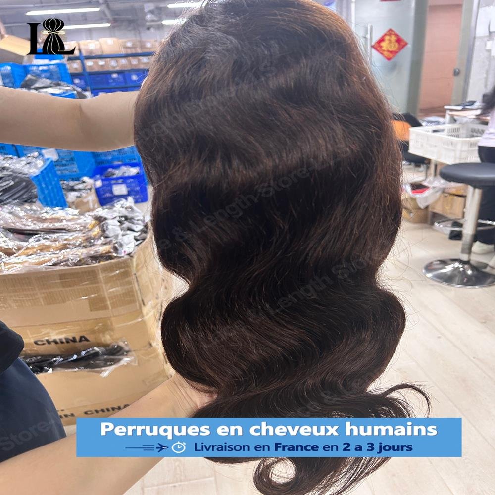 Perruque ondulée brun chocolat