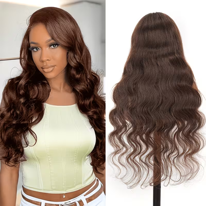 Perruque ondulée brun chocolat vue 2