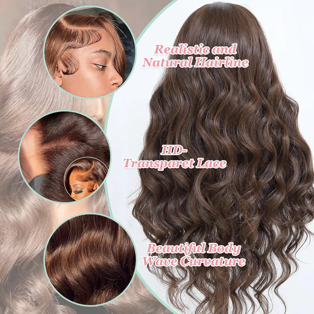 Perruque ondulée brun chocolat vue 4